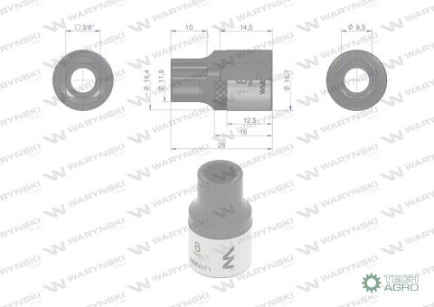 "Nasadka dwunastokątna 3/8"". 8 mm. CrV5 BV30. DIN 3124. Waryński "Nasadka dwunastokątna 3/8"". 8 mm. CrV5 BV30. DIN 3124. Waryński