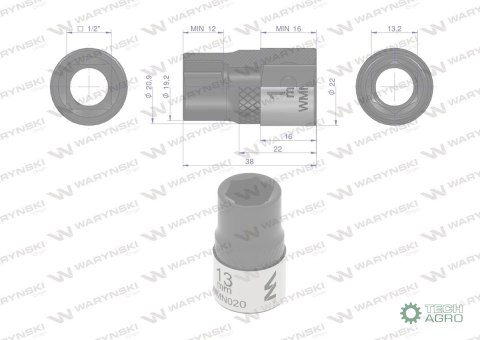 "Nasadka sześciokątna 1/2"". 13 mm. CrV5 BV30. DIN 3124. Waryński "Nasadka sześciokątna 1/2"". 13 mm. CrV5 BV30. DIN 3124. Waryński