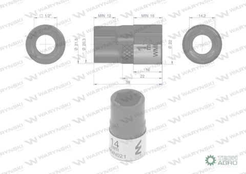 "Nasadka sześciokątna 1/2"". 14 mm. CrV5 BV30. DIN 3124. Waryński "Nasadka sześciokątna 1/2"". 14 mm. CrV5 BV30. DIN 3124. Waryński