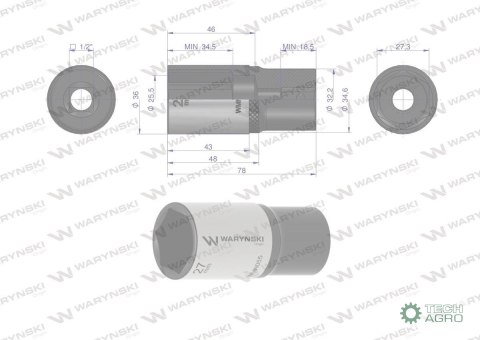 "Nasadka sześciokątna 1/2"". 27 mm. dług . CrV50BV30. DIN 3124. Waryński "Nasadka sześciokątna 1/2"". 27 mm. dług . CrV50BV30. DIN 3124. Waryński