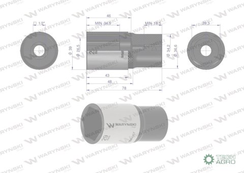 "Nasadka sześciokątna 1/2"". 29 mm. dług . CrV50BV30. DIN 3124. Waryński "Nasadka sześciokątna 1/2"". 29 mm. dług . CrV50BV30. DIN 3124. Waryński