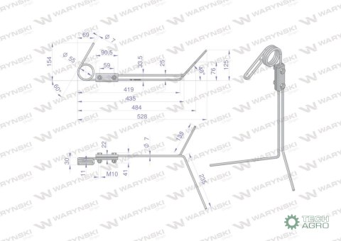 Palec zagarniający podwójny kompletny siewnika Famarol S074 II L-510 mm WARYŃSKI Palec zagarniający podwójny kompletny siewnika Famarol S074 II L-510 mm WARYŃSKI
