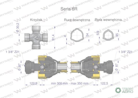 Wał przegubowo-teleskopowy 300-350mm 830Nm Z21 z dwóch stron CE 2020 seria 6R Waryński APL00126 długość 430 Wał przegubowo-teleskopowy 300-350mm 830Nm Z21 z dwóch stron CE 2020 seria 6R Waryński APL00126 długość 430