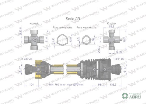 Wał przegubowo-teleskopowy 760-1070mm 270Nm szerokokątny CE 2020 seria 2R WARYŃSKI Wał przegubowo-teleskopowy 760-1070mm 270Nm szerokokątny CE 2020 seria 2R WARYŃSKI