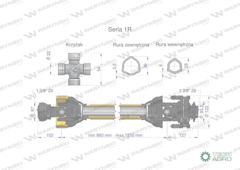 Wał przegubowo-teleskopowy 860-1250mm 210Nm sprzęgło cierne 300Nm CE 2020 2020 seria 1R WARYŃSKI Wał przegubowo-teleskopowy 860-1250mm 210Nm sprzęgło cierne 300Nm CE 2020 2020 seria 1R WARYŃSKI