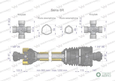 Wał przegubowo-teleskopowy 860-1250mm 830Nm szerokokątny CE 2020 seria 6R WARYŃSKI Wał przegubowo-teleskopowy 860-1250mm 830Nm szerokokątny CE 2020 seria 6R WARYŃSKI