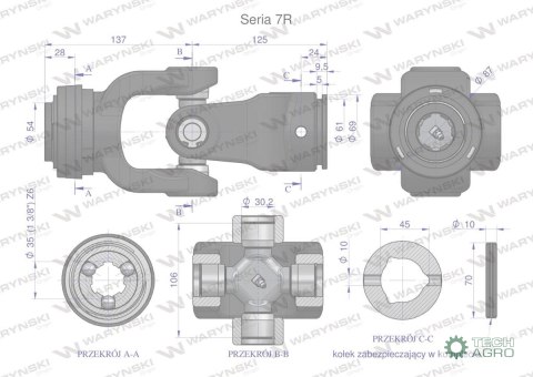 Przegub kompletny z krzyżakiem 30X106 seria 7 do rury wewnętrznej 45mm Waryński Przegub kompletny z krzyżakiem 30X106 seria 7 do rury wewnętrznej 45mm Waryński
