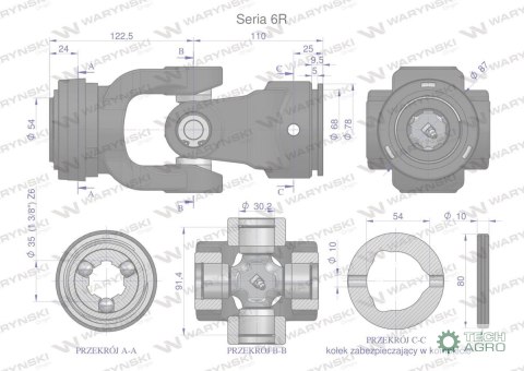 Przegub kompletny z krzyżakiem 30.2X91.4 seria 6 do rury zewnętrznej 54mm Waryński Przegub kompletny z krzyżakiem 30.2X91.4 seria 6 do rury zewnętrznej 54mm Waryński