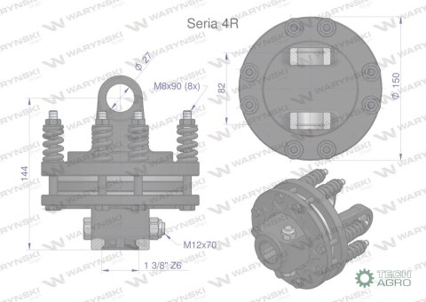 Sprzęgło cierne wału Seria 4R 900Nm - 1 3/8 Z6 WARYŃSKI Sprzęgło cierne wału Seria 4R 900Nm - 1 3/8 Z6 WARYŃSKI