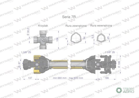 Wał przegubowo-teleskopowy 660-800mm 970Nm sprzęgło cierne 1700Nm CE 2020 seria 7R WARYŃSKI Wał przegubowo-teleskopowy 660-800mm 970Nm sprzęgło cierne 1700Nm CE 2020 seria 7R WARYŃSKI