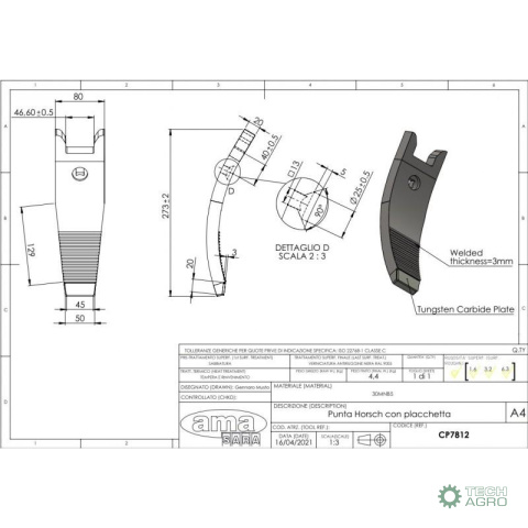 Horsch, dłuto grządzieli wzmocnione + płytka 80X20 zamiennik, 34060850 Horsch, dłuto grządzieli wzmocnione + płytka 80X20 zamiennik, 34060850