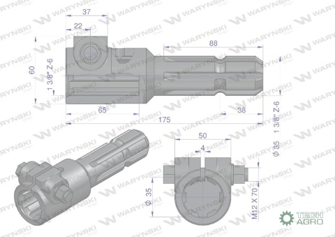 Redukcja adapter na śrubę 1 3/8" 6 wpustów na wałek 1 3/8" 6 wpustów WARYŃSKI Redukcja adapter na śrubę 1 3/8" 6 wpustów na wałek 1 3/8" 6 wpustów WARYŃSKI