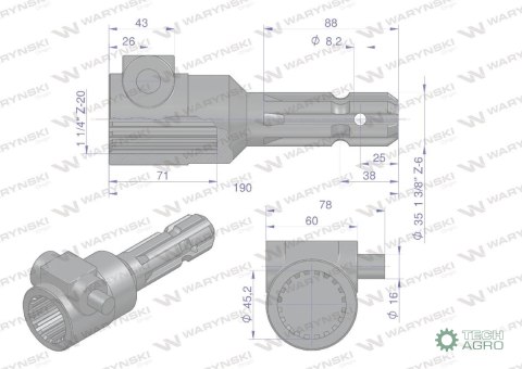 Redukcja adapter na trzpień 1 3/4" 20 wpustów na wałek 1 3/8" 6 wpustów WARYŃSKI Redukcja adapter na trzpień 1 3/4" 20 wpustów na wałek 1 3/8" 6 wpustów WARYŃSKI