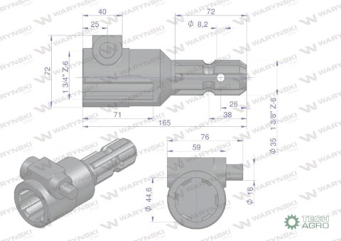 Redukcja adapter na trzpień 1 3/4" 6 wpustów na wałek 1 3/8" 6 wpustów WARYŃSKI Redukcja adapter na trzpień 1 3/4" 6 wpustów na wałek 1 3/8" 6 wpustów WARYŃSKI