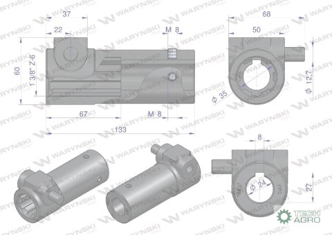 Redukcja adapter na trzpień 1 3/8" 6 wpustów na otwór wew.- 24 mm WARYŃSKI Redukcja adapter na trzpień 1 3/8" 6 wpustów na otwór wew.- 24 mm WARYŃSKI