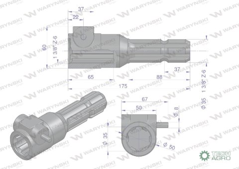 Redukcja adapter na trzpień 1 3/8" 6 wpustów na wałek 1 3/8" 6 wpustów WARYŃSKI Redukcja adapter na trzpień 1 3/8" 6 wpustów na wałek 1 3/8" 6 wpustów WARYŃSKI