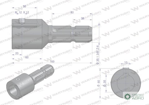 Redukcja adapter na wpust otwór wew. Q 35 mm na wałek 1 3/8 " 6 wpustów WARYŃSKI Redukcja adapter na wpust otwór wew. Q 35 mm na wałek 1 3/8 " 6 wpustów WARYŃSKI