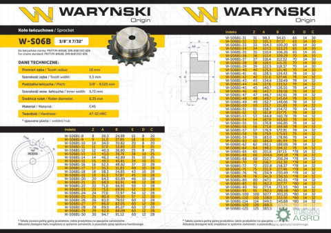 Koło zębate hartowane z kołnierzem 06B-1 (R1 3/8) Z-50 Waryński Koło zębate hartowane z kołnierzem 06B-1 (R1 3/8) Z-50 Waryński