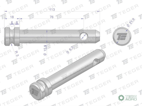 Sworzeń łącznika górnego 15.9x76x113 TEGER Sworzeń łącznika górnego 15.9x76x113 TEGER