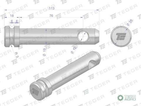 Sworzeń łącznika górnego 19x76x113 TEGER Sworzeń łącznika górnego 19x76x113 TEGER