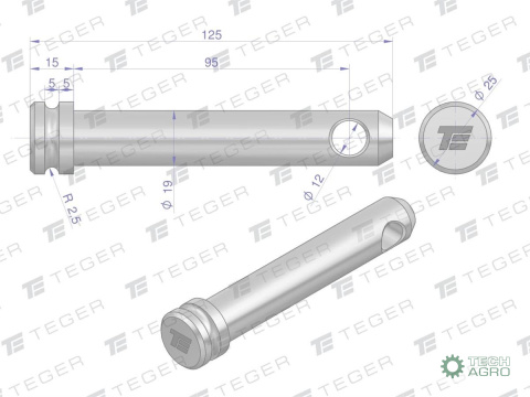 Sworzeń łącznika górnego 19x95x125 TEGER Sworzeń łącznika górnego 19x95x125 TEGER