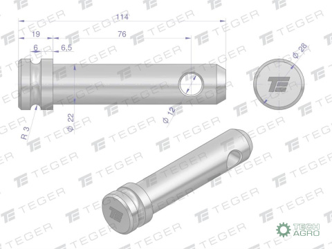 Sworzeń łącznika górnego 22x76x114 TEGER Sworzeń łącznika górnego 22x76x114 TEGER