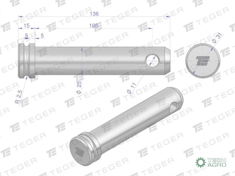 Sworzeń łącznika górnego 25x105x136 TEGER Sworzeń łącznika górnego 25x105x136 TEGER