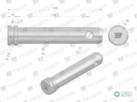 Sworzeń łącznika górnego 25x110x145 TEGER Sworzeń łącznika górnego 25x110x145 TEGER