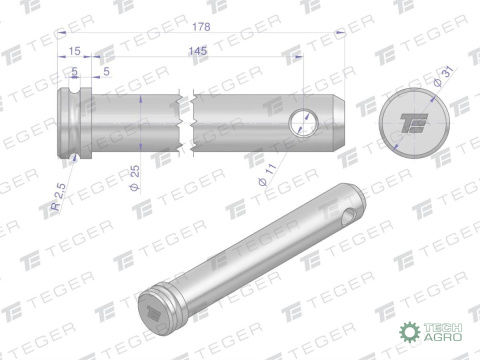 Sworzeń łącznika górnego 25x145x178 TEGER Sworzeń łącznika górnego 25x145x178 TEGER