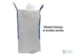 Worek BIG BAG 1000kg. z wkładem foliowym. 95 x 95 x 165. 4 uchwyty. Lej zasypowy / Dół zamknięty. Tasiemka /TEGER