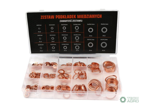 Zestaw podkładek miedzianych 220szt TEGER Zestaw podkładek miedzianych 220szt TEGER