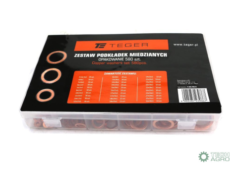 Zestaw podkładek miedzianych 580szt TEGER Zestaw podkładek miedzianych 580szt TEGER