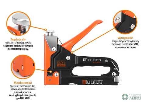 Zszywacz tapicerski HEAVY DUTY 4w1 (typG/140, S28, NAIL, PIN) / 4-14mm Extreme / TEGER