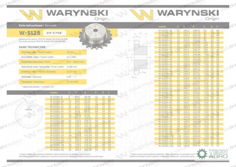 Koło zębate hartowane z kołnierzem 12B-1 (R1 3/4) Z-29 Waryński