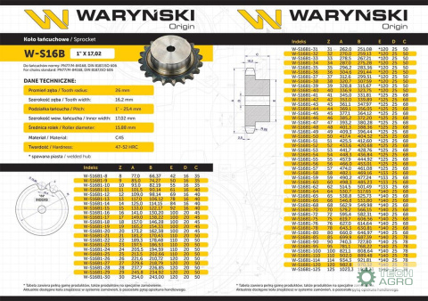 Koło zębate hartowane z kołnierzem 16B-1 (R1 1) Z-31 Waryński Koło zębate hartowane z kołnierzem 16B-1 (R1 1) Z-31 Waryński