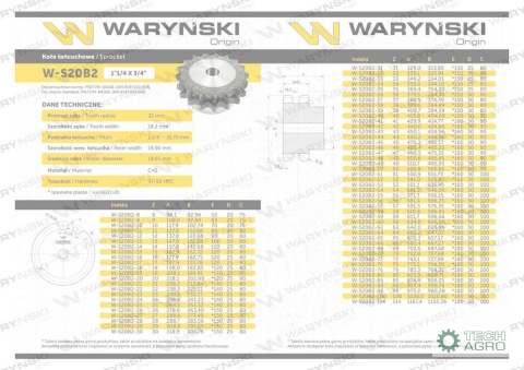 Koło zębate hartowane z kołnierzem 20B-2 (R2 1.1/4) Z-10 Waryński Koło zębate hartowane z kołnierzem 20B-2 (R2 1.1/4) Z-10 Waryński