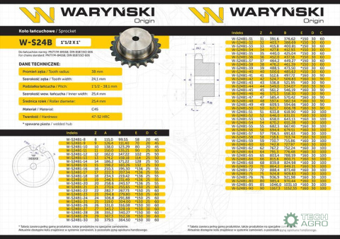 Koło zębate hartowane z kołnierzem 24B-1 (R1 1.1/2) Z-10 Waryński