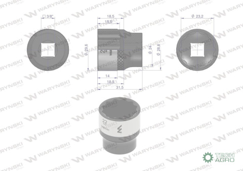 "Nasadka dwunastokątna 3/8"". 22 mm. CrV 0BV30. DIN 3124. Waryński "Nasadka dwunastokątna 3/8"". 22 mm. CrV 0BV30. DIN 3124. Waryński