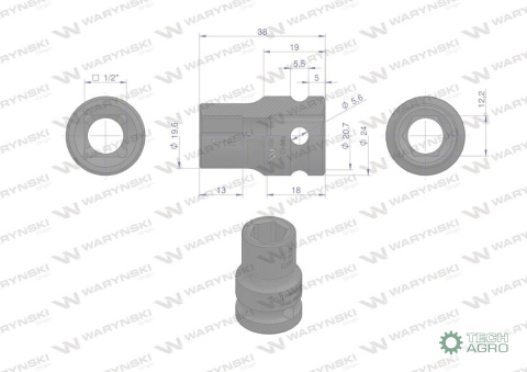 Nasadka udarowa sześciokątna 1/2". 12 mm. CrMo. DIN 3129. Waryński Nasadka udarowa sześciokątna 1/2". 12 mm. CrMo. DIN 3129. Waryński