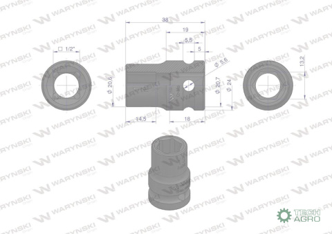 Nasadka udarowa sześciokątna 1/2". 13 mm. CrMo. DIN 3129. Waryński Nasadka udarowa sześciokątna 1/2". 13 mm. CrMo. DIN 3129. Waryński
