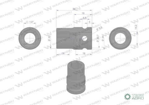 Nasadka udarowa sześciokątna 1/2". 14 mm. CrMo. DIN 3129. Waryński Nasadka udarowa sześciokątna 1/2". 14 mm. CrMo. DIN 3129. Waryński