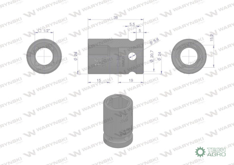 Nasadka udarowa sześciokątna 1/2". 15 mm. CrMo. DIN 3129. Waryński Nasadka udarowa sześciokątna 1/2". 15 mm. CrMo. DIN 3129. Waryński