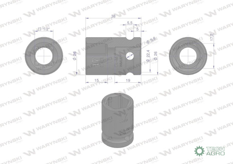 Nasadka udarowa sześciokątna 1/2". 17 mm. CrMo. DIN 3129. Waryński Nasadka udarowa sześciokątna 1/2". 17 mm. CrMo. DIN 3129. Waryński
