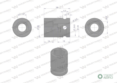Nasadka udarowa sześciokątna 1/2". 18 mm. CrMo. DIN 3129. Waryński Nasadka udarowa sześciokątna 1/2". 18 mm. CrMo. DIN 3129. Waryński