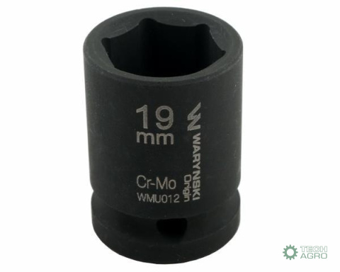 Nasadka udarowa sześciokątna 1/2". 19 mm. CrMo. DIN 3129. Waryński Nasadka udarowa sześciokątna 1/2". 19 mm. CrMo. DIN 3129. Waryński