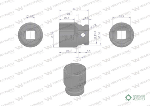 Nasadka udarowa sześciokątna 1/2". 26 mm. CrMo. DIN 3129. Waryński Nasadka udarowa sześciokątna 1/2". 26 mm. CrMo. DIN 3129. Waryński