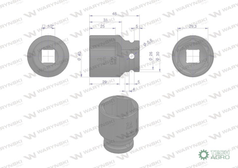 Nasadka udarowa sześciokątna 1/2". 29 mm. CrMo. DIN 3129. Waryński Nasadka udarowa sześciokątna 1/2". 29 mm. CrMo. DIN 3129. Waryński