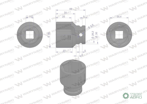 Nasadka udarowa sześciokątna 1/2". 30 mm. CrMo. DIN 3129. Waryński Nasadka udarowa sześciokątna 1/2". 30 mm. CrMo. DIN 3129. Waryński