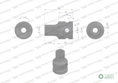Nasadka udarowa sześciokątna 1/2". 8 mm. CrMo. DIN 3129. Waryński Nasadka udarowa sześciokątna 1/2". 8 mm. CrMo. DIN 3129. Waryński