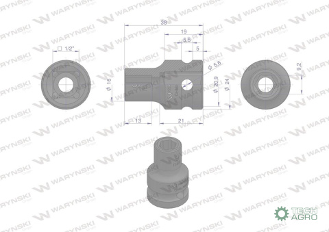 Nasadka udarowa sześciokątna 1/2". 9 mm. CrMo. DIN 3129. Waryński Nasadka udarowa sześciokątna 1/2". 9 mm. CrMo. DIN 3129. Waryński